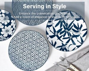 ONEMORE 10.5 in Ceramic Dinner Plate Set of 6 in Vintage Blue, perfect for serving meals