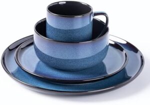LERATIO Ceramic Dinnerware Set with Blue Reactive Glaze Plates and Bowls