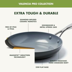 GreenPan Valencia Pro Hard Anodized Healthy Ceramic Nonstick 11 Piece Cookware Pots and Pans Set, PFAS-Free, Induction, Dishwasher Safe, Oven Safe, Gray,Grey
