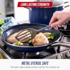 Blue Diamond 20 Piece Cookware and Bakeware Set, Diamond Infused PFOA PFAS-Free Ceramic Nonstick Pots and Pans, Durable Nontoxic Metal Utensil Safe & Scratch Resistant, Dishwasher & Oven Safe, Blue