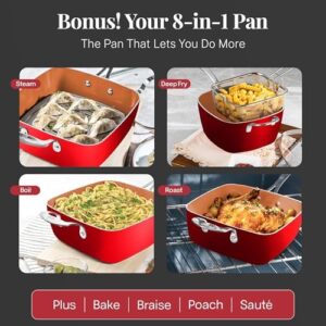 Gotham Steel 20 Pc Pots and Pans Set Nonstick Cookware + Bakeware Set, Complete Ceramic for Kitchen, Non Stick with Lids, Dishwasher/Oven Safe, Toxic - Red