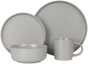 MTLWTL Dinnerware Sets, Ceramic Plates and Bowls Set with Mugs, 16pcs Stoneware Dinnerware Set for 4, Microwave,Oven & Dishwasher Safe(Grey)