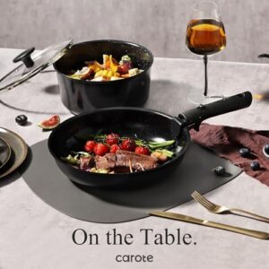CAROTE 15pcs Black Ceramic Cookware Set, 15 Piece Pots and Pans Set with Detachable Handle, Non Stick, Induction, Dishwasher and Oven Safe, Black