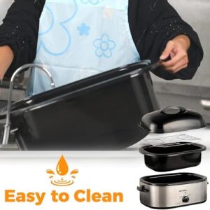 Kiss the Water 26 Quart Electric Roaster Oven with Visible & Self-Basting Lid, Large Turkey Defrost Warm Function, Adjustable Temperature, Removable Pan Rack, Stainless Steel, Silver