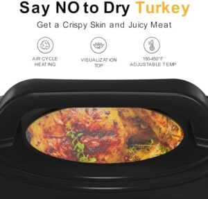 Kiss the Water 26 Quart Electric Roaster Oven with Visible & Self-Basting Lid, Large Turkey Defrost Warm Function, Adjustable Temperature, Removable Pan Rack, Stainless Steel, Silver
