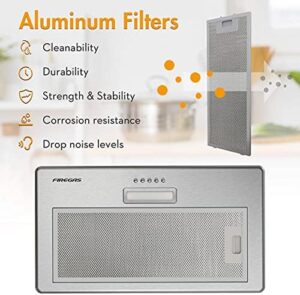FIREGAS 52cm Integrated Cooker Hood, Built-in Cupboard Canopy Extractor Hood, Duct/Recirculating Extractor Fan Kitchen with LED Light, Reusable Aluminum Filter, Included C110 Carbon Filters, Silver